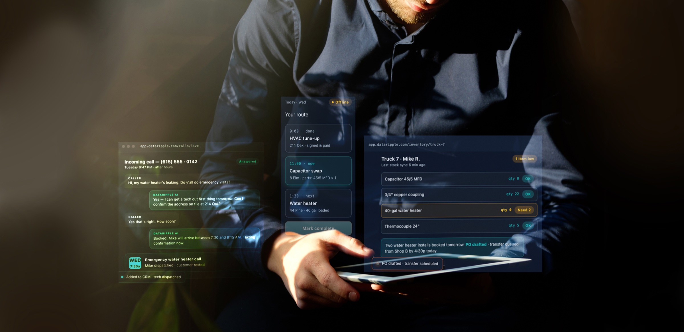 DataRipple operating system in use across calls, scheduling and inventory